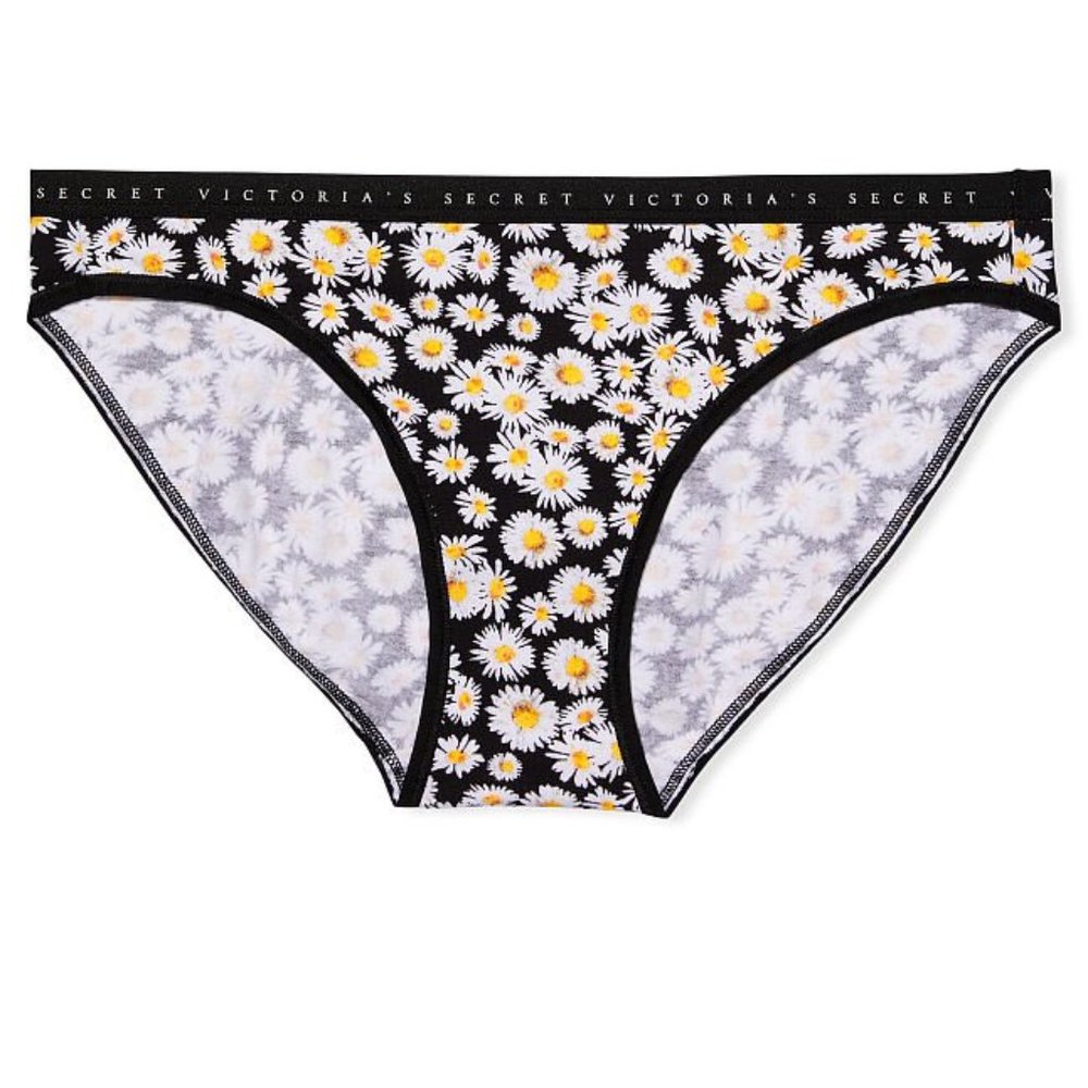 Daisies VS Stretch Cotton Bikini Panties Black with Daisies NWT